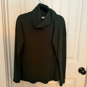 Cowl Neck Waffle Knit Sweater in Dark Green